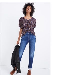 Madewell Navy Floral Short-Sleeve Blouse